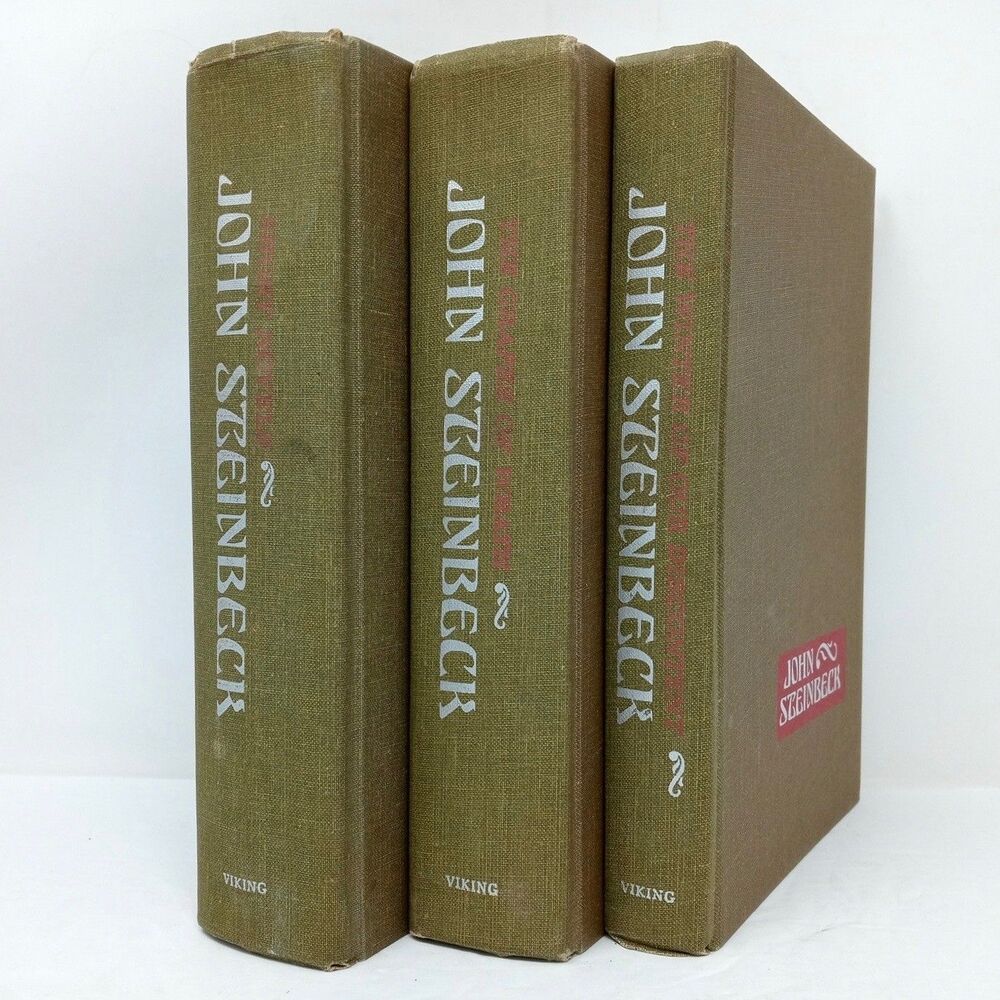 Set of 3 John Steinbeck Hardcover Books Vintage Grapes of Wrath Of Mice & Men